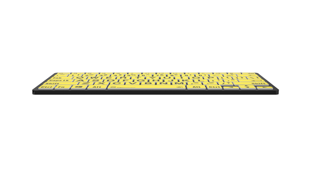 Front edge image of the LogicKeyboard LargePrint Mini Bluetooth Black on Yellow PC Keyboard.