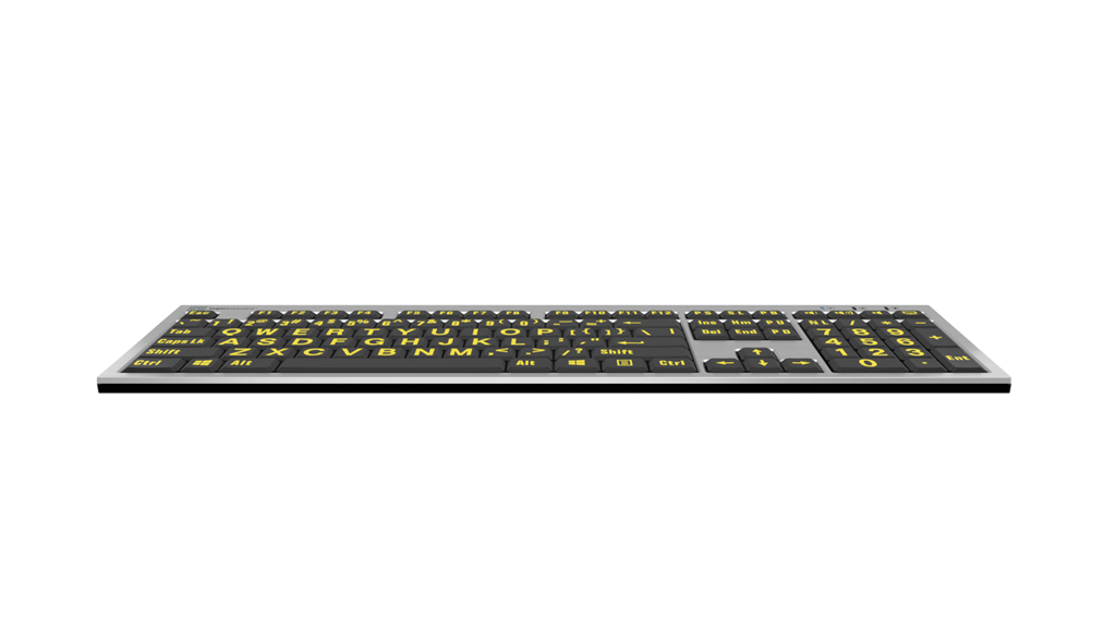 Image of the front edge of the LogicKeyboard LargePrint Yellow on Black slimline keyboard