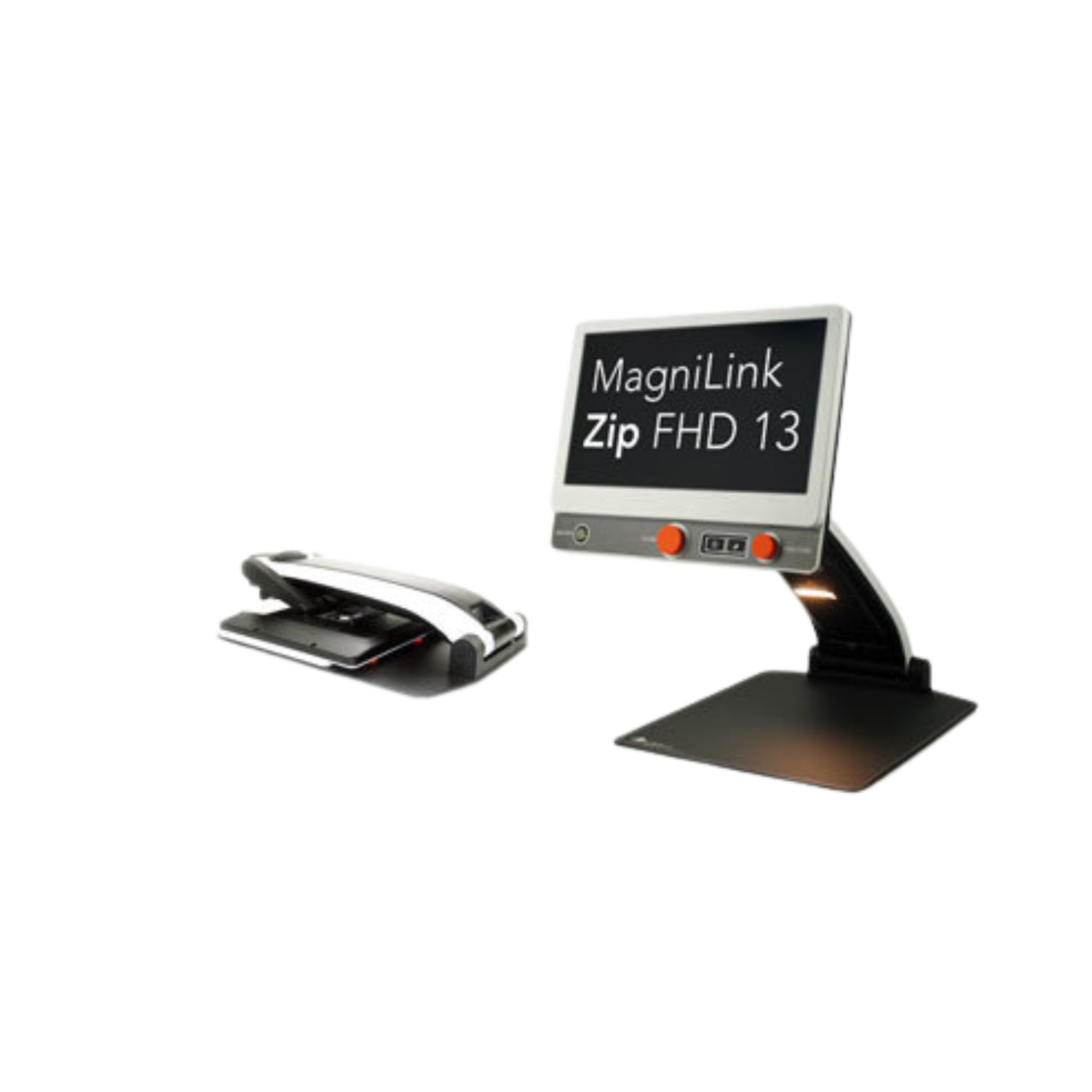 Folded Magnilink Zip next to fully open magnifier.