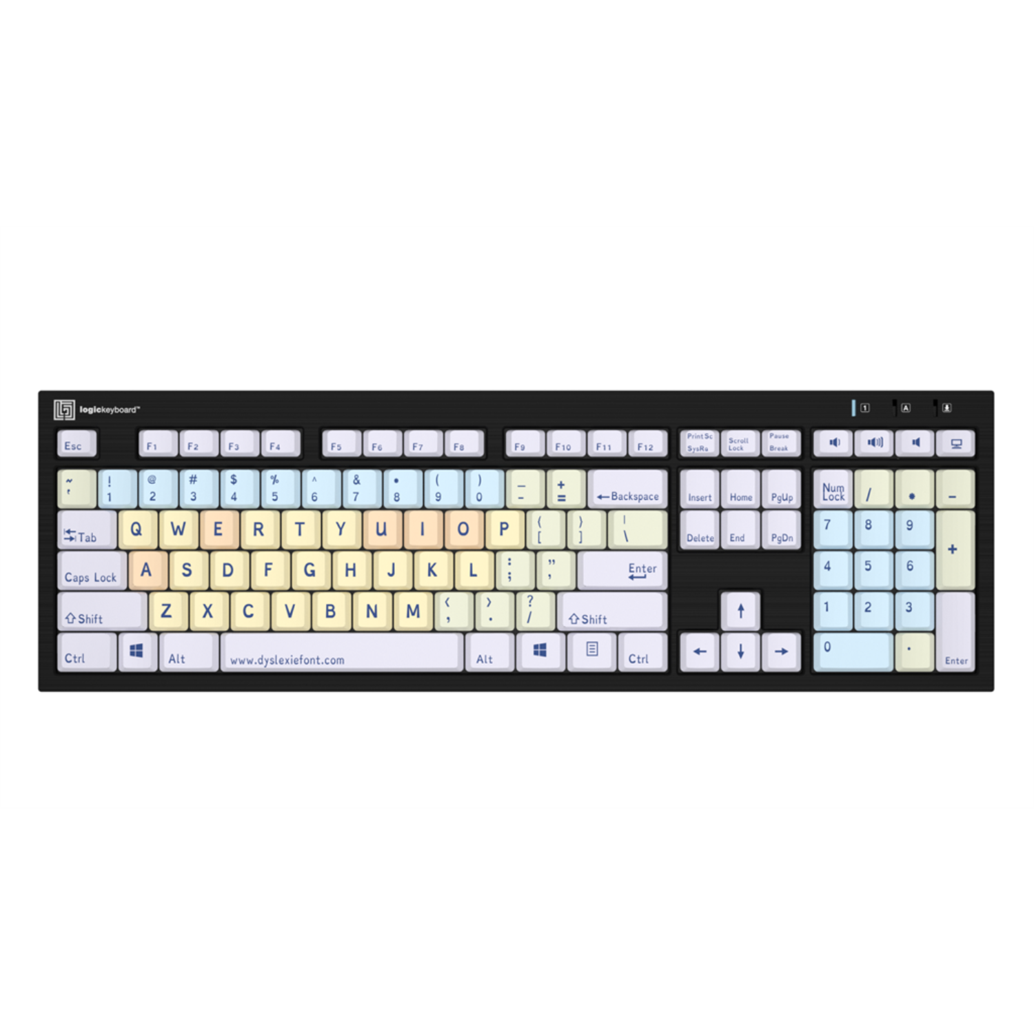 Image of the LogicKeyboard Nero Dyslexie Slimline dyslexia keyboard for PC.