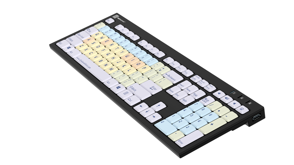 Image of right side of the LogicKeyboard Nero Dyslexie Slimline dyslexia keyboard for PC.