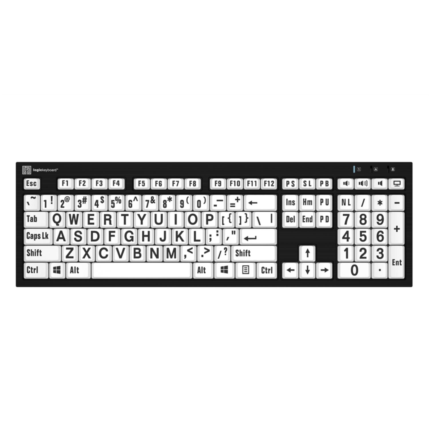 Image of the Nero LargePrint Slimline Black on White PC Keyboard from LogicKeyboard.