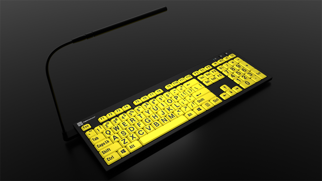 Image of the Nero LargePrint Slimline Black on Yellow PC Keyboard from LogicKeyboard on transparent background.