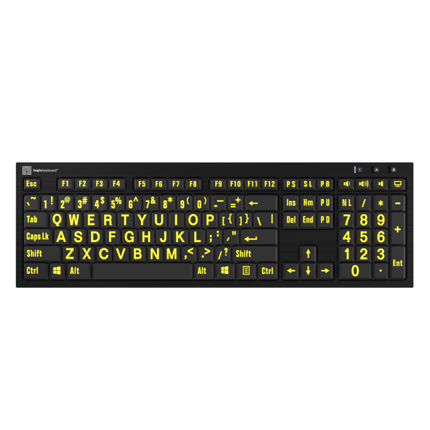 Image of the Nero LargePrint Slimline Yellow on Black Keyboard  for PC from LogicKeyboard.