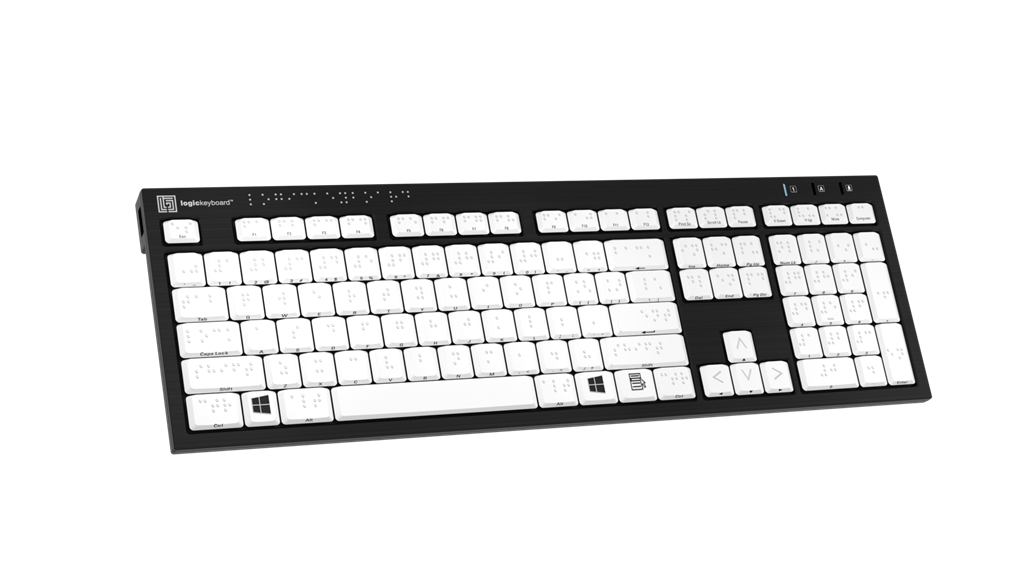 Image of the left side of the LogicKeyboard Nero Slimline 6-Dot Braille PC Keybaord