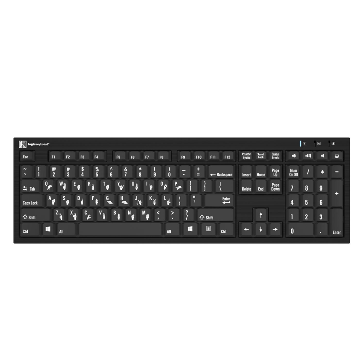 Image of the Nero Slimline Hand Sign Learning PC sign language keyboard from LogicKeyboard.
