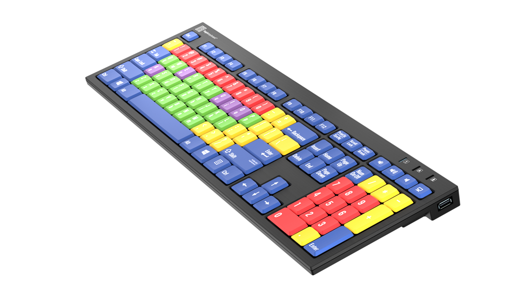 Image showing right side angle of the LogicKkeyboard Nero Slimline Pedagogy Learning PC Keyboard.