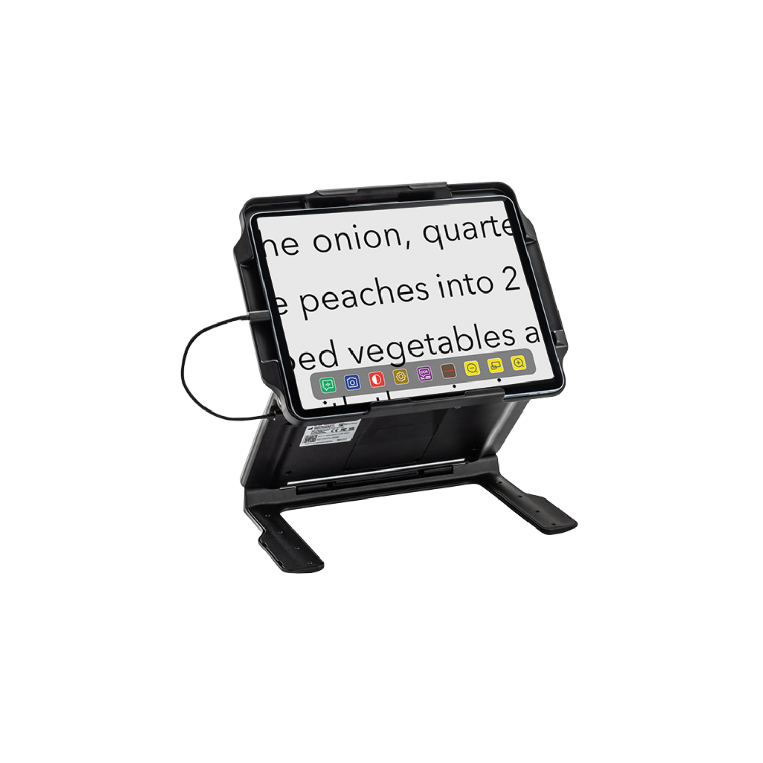 Front of Optaro video magnifier displaying enlarged text.