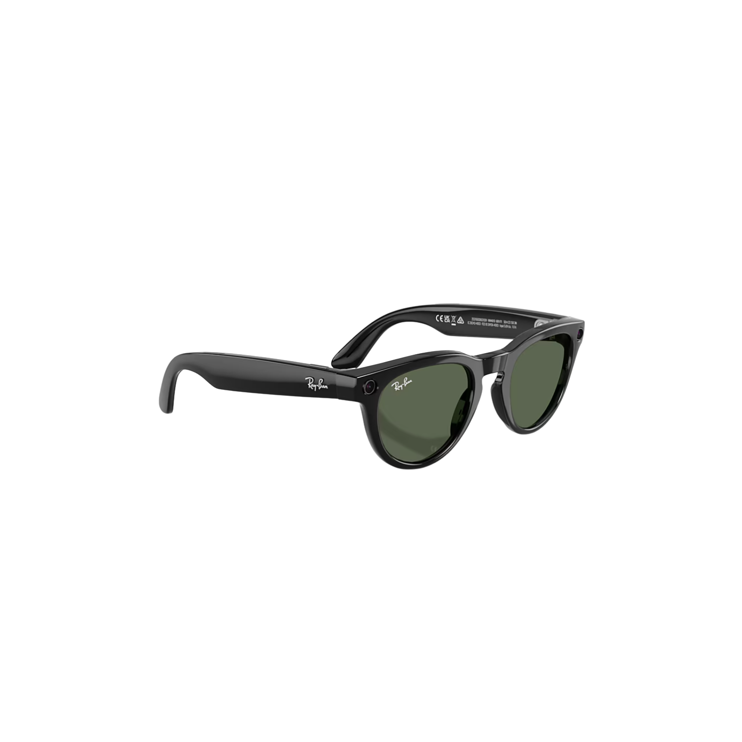 Black sunglasses with green lenses on a white background