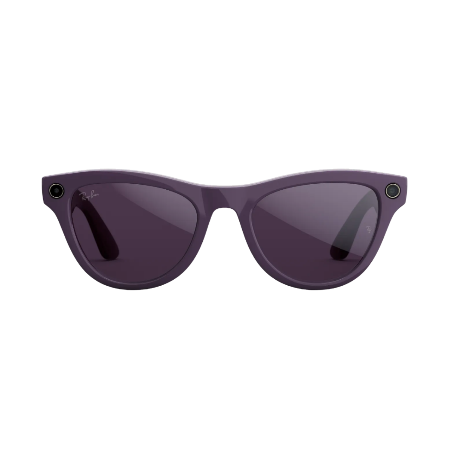 Front of Ray-Ban Meta Skyler smart glasses on white background.