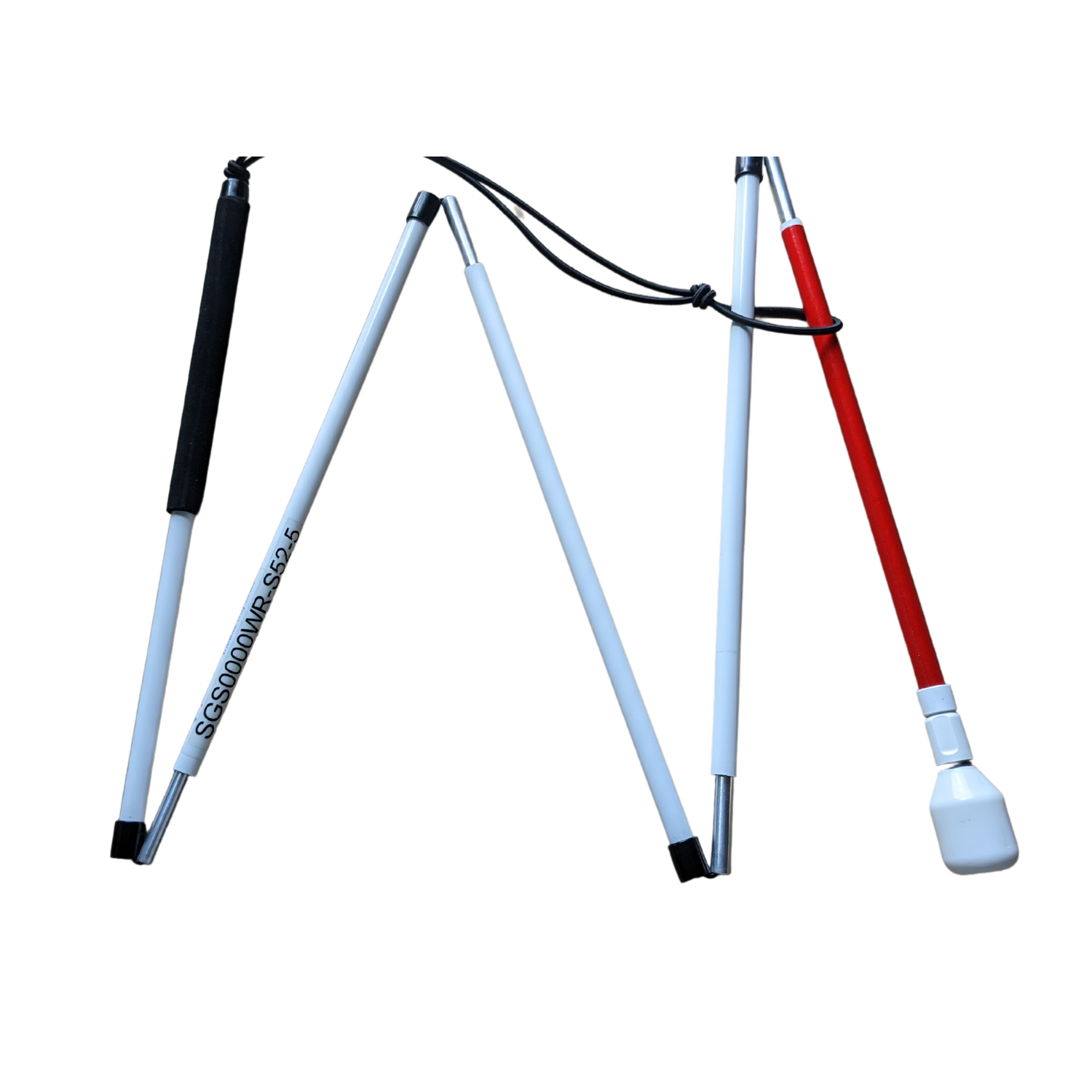Image of a white Slimline ID cane from Ambutech with a white non-roller marshmallow tip