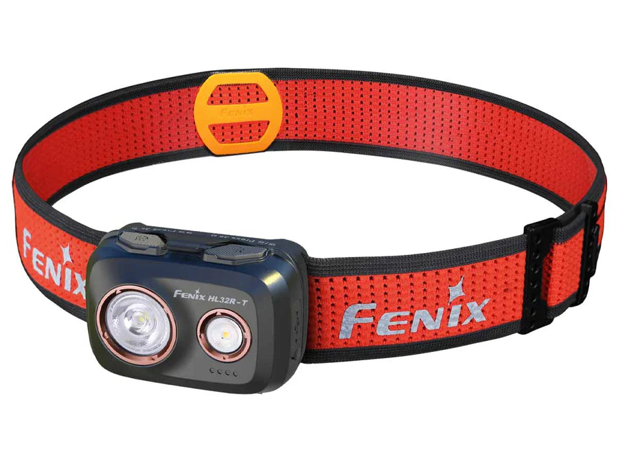 Image of the Fenix HL32R-T Rechargeable Headlamp with an orange band.