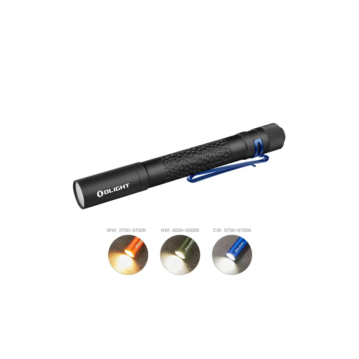 i5T Plus EDC Flashlight with Pebble Etching and three LED color temperatures are available including cool, neutral, and warm white.