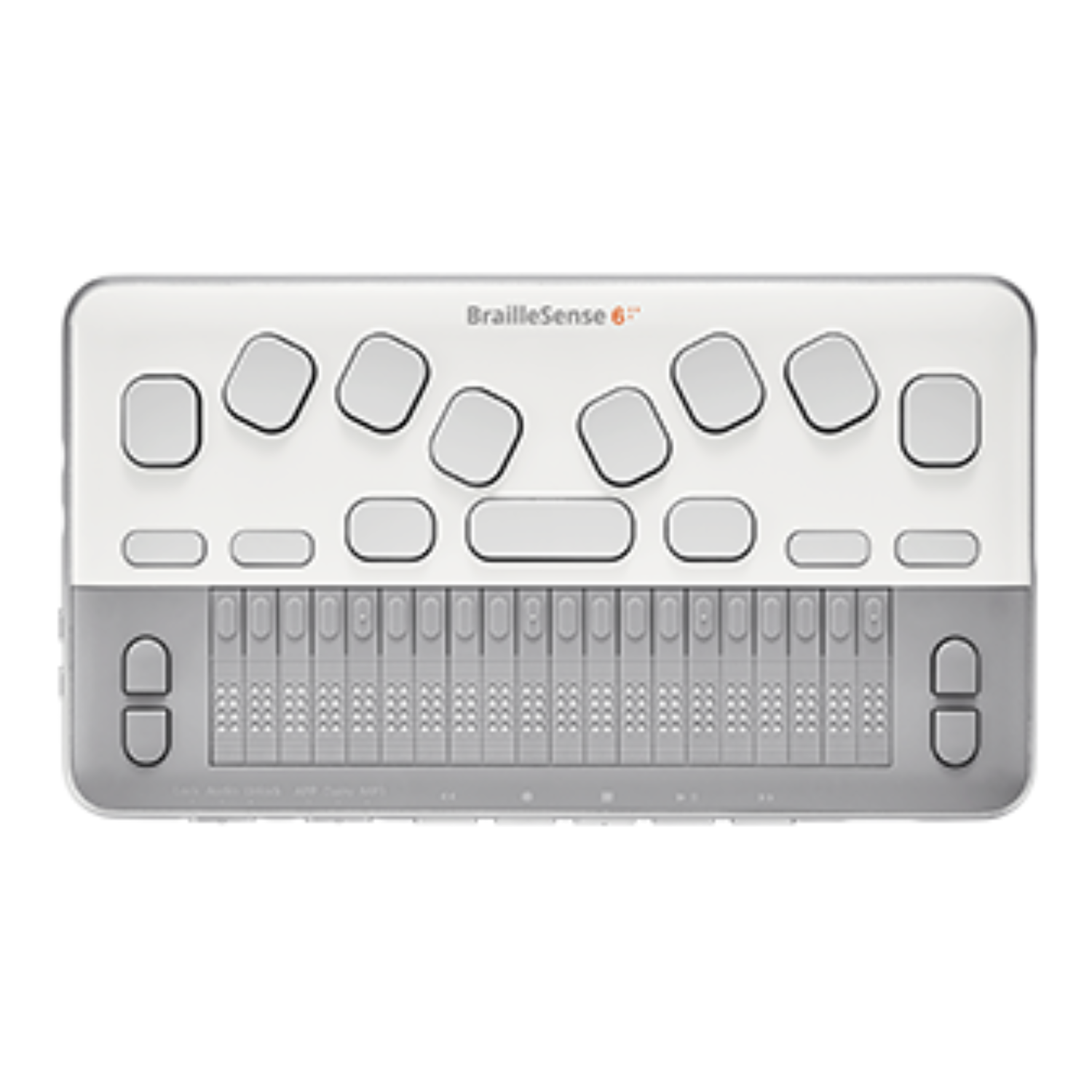 Front fiew of a BrailleSense 6 Mini display and keyboard