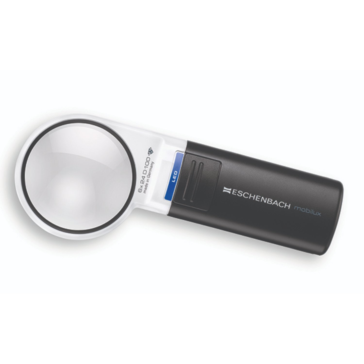 Image of the 6x Mobilux® round LED handheld magnifier from Eschenbach Optik .