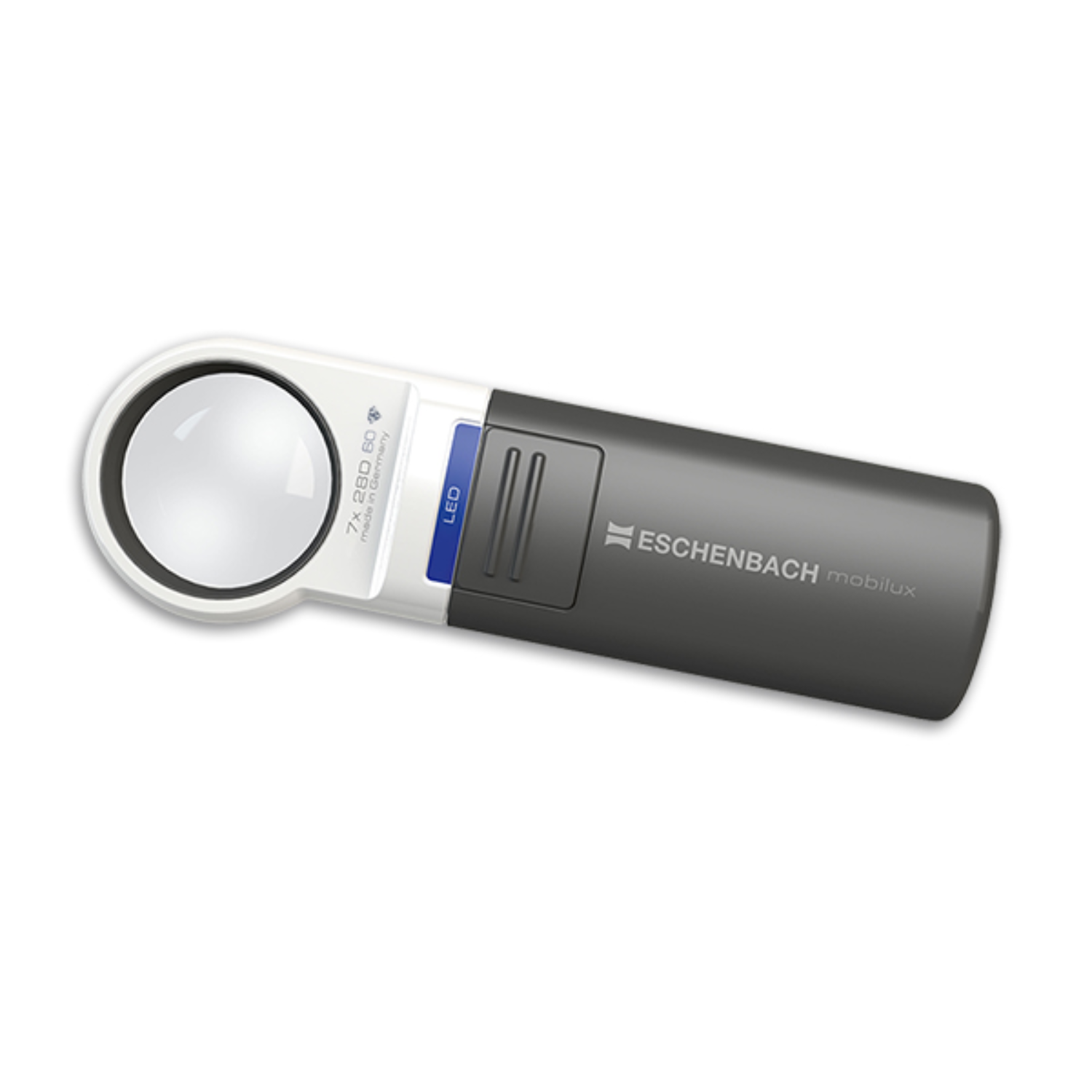 Image of the round 7x Mobilux® LED handheld magnifier from Eschenbach .